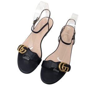 Gucci Marmont GG Double G Black Flat Sandal Size EU 37.5